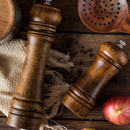 Wooden Salt and Pepper Mills Shakers with Cleaning Brush & Wood Stand
