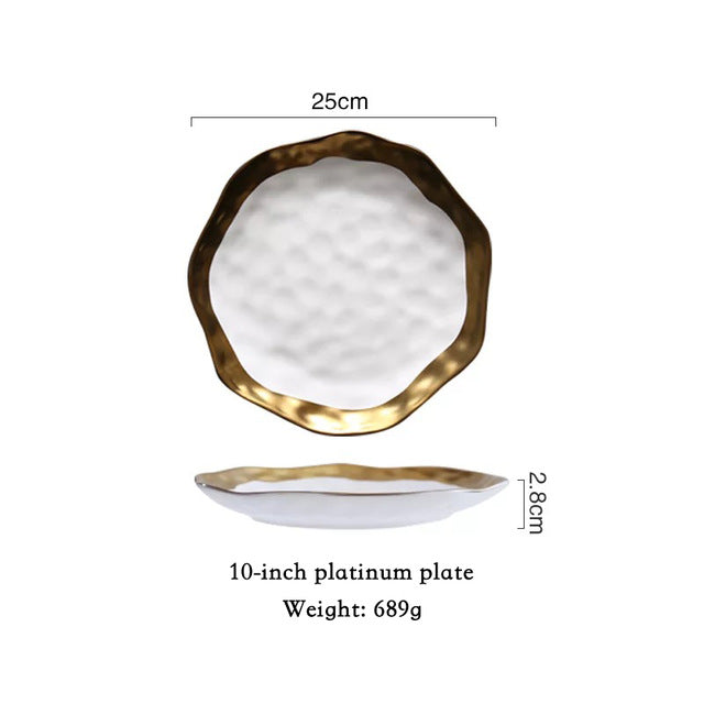 Ceramic Dinner Plates, Nordic Style Marble Gold Inlay Dinner Plates