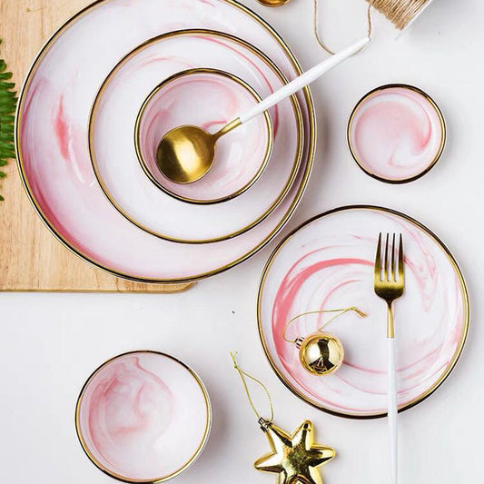 Marble Porcelain Dinnerware, Matte Pink