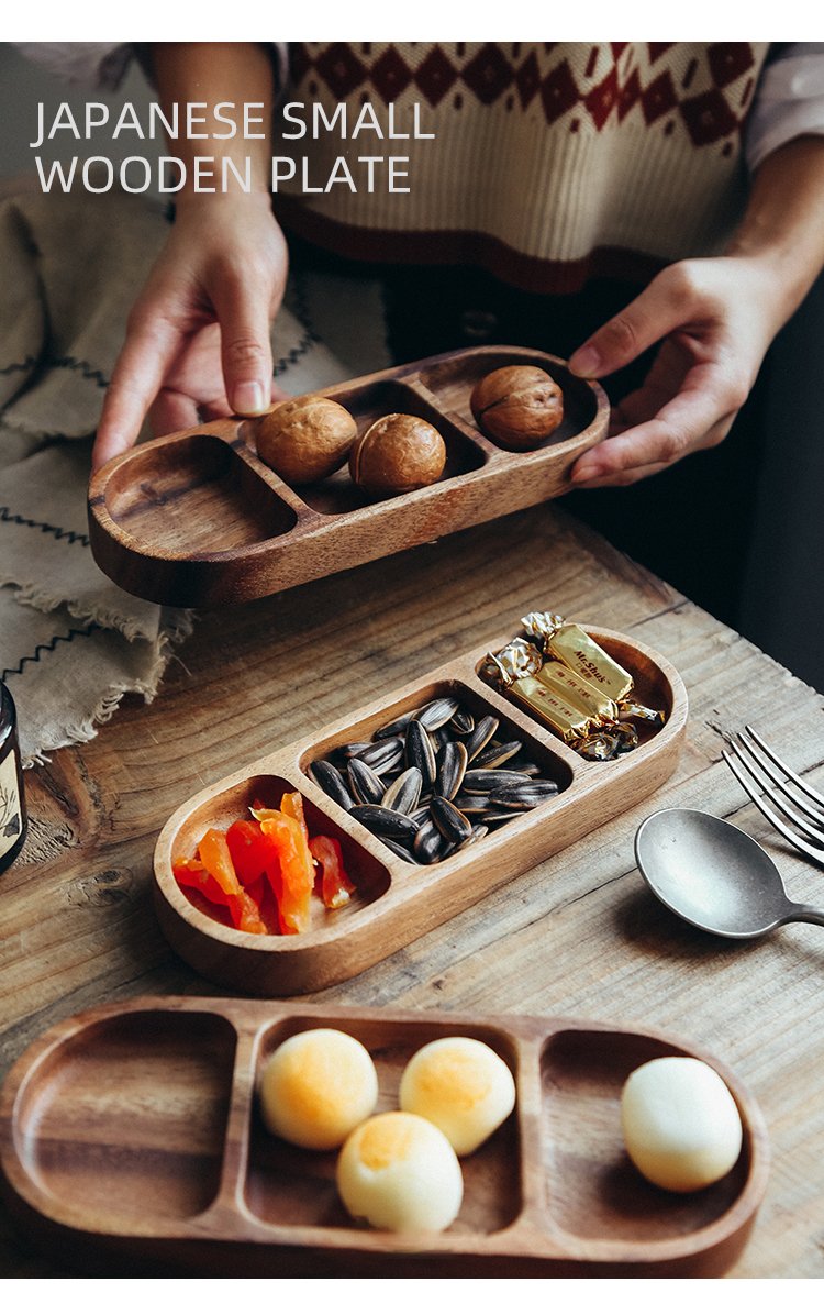 Rectangle 3-Compartment Wood Serving Tray