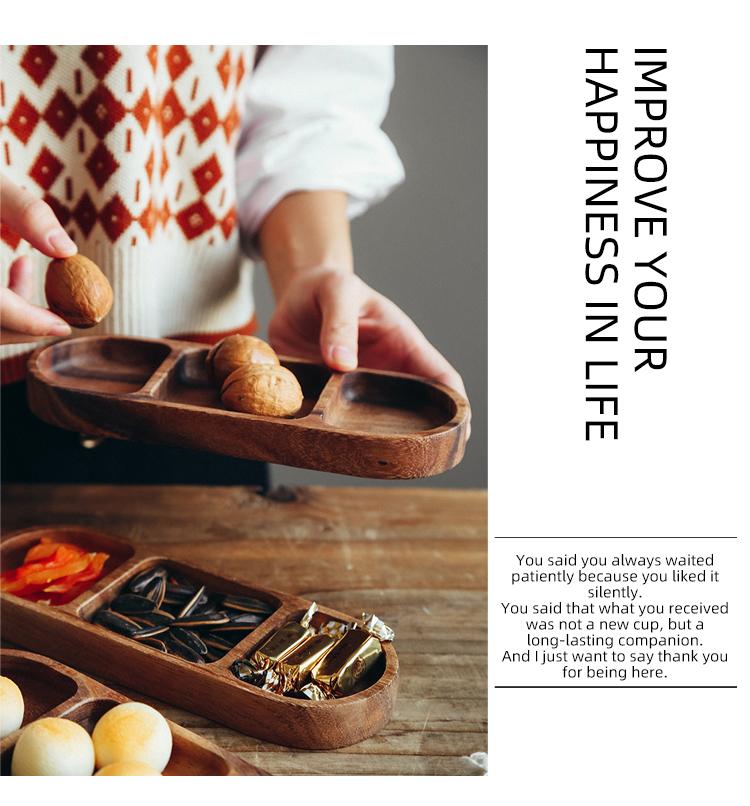 Rectangle 3-Compartment Wood Serving Tray