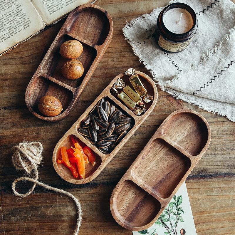 Rectangle 3-Compartment Wood Serving Tray