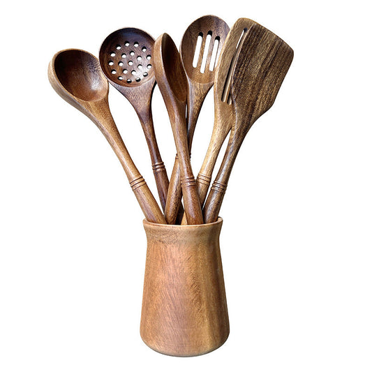 INSETLAN Solid Wood Frying Shovel Kitchen Non-Stick Pan Drain Shovel Wooden Kitchen Utensils High Temperature Resistant Cooking Shovel Salad Spoon Wooden Kitchen Utensils Set