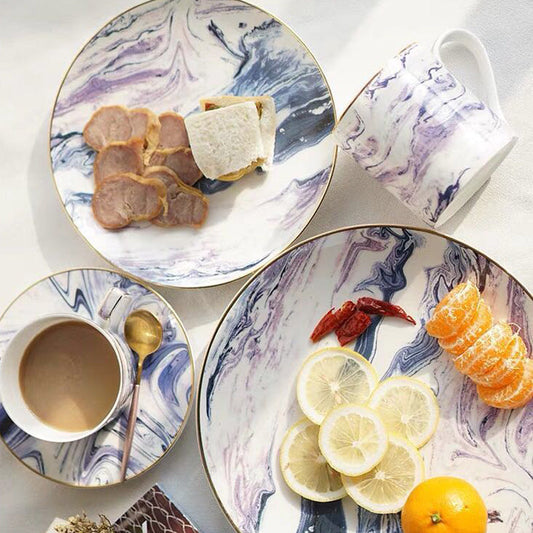 European Marbled Gilt Ceramic Plate