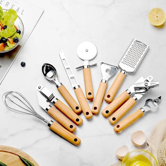 Kitchen Tool Wooden Handle Stainless Steel Set