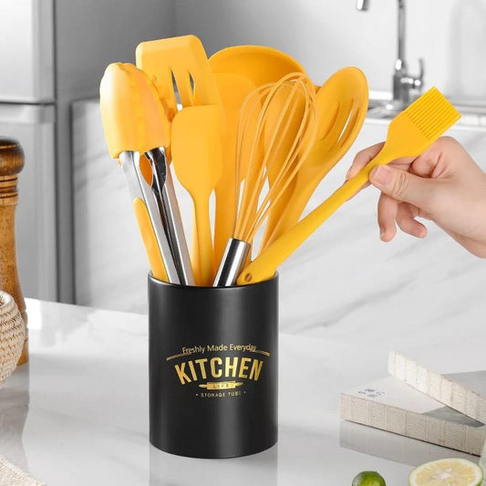 Yellow Kitchen Utensil Set, Stainless Steel & Silicone Heat Resistant Professional Cooking Tools  (BPA Free)