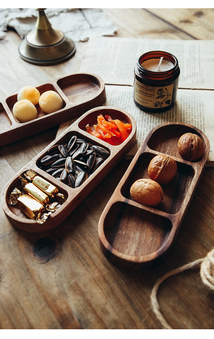Rectangle 3-Compartment Wood Serving Tray