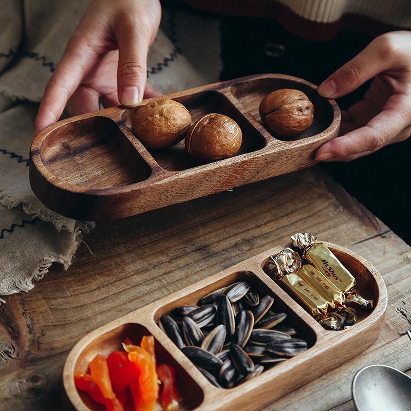 Rectangle 3-Compartment Wood Serving Tray