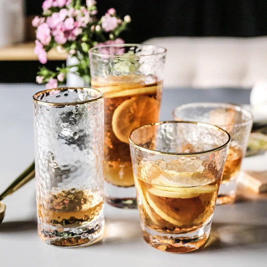 Gold Edge Hammer Drinking Glasses, Perfect for Dinner Parties