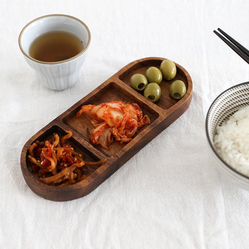 Rectangle 3-Compartment Wood Serving Tray