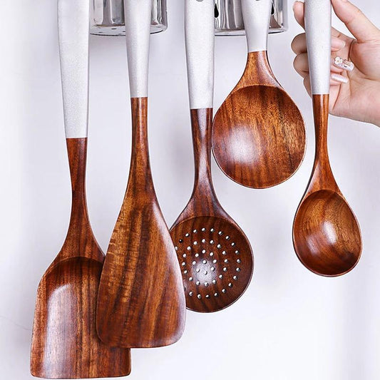 Wooden Cooking Utensils Set for Kitchen, Non Stick Cookware Tools