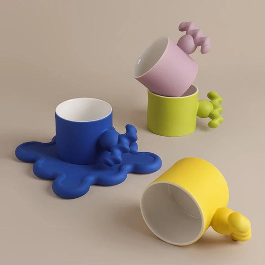 Trend Klein Blue Handmade Ceramic Cups With Big Handle For Coffee Tea Milk Creative Splash Ink Mugs Gifts Home Office Drinkware