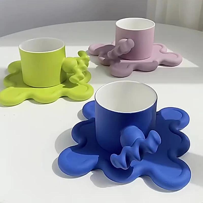 Trend Klein Blue Handmade Ceramic Cups With Big Handle For Coffee Tea Milk Creative Splash Ink Mugs Gifts Home Office Drinkware
