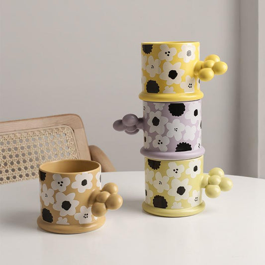 Creative Geometric Ceramic Mugs With Handle Tray Handmade Coffee Cups